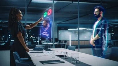 Visual for this record: Vodafone's 2018 hologram call was seen through a headset
