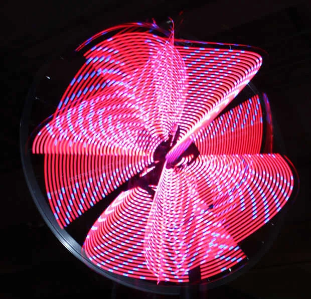 Visual for this record: A spinning LED blade draws a flat image that looks solid