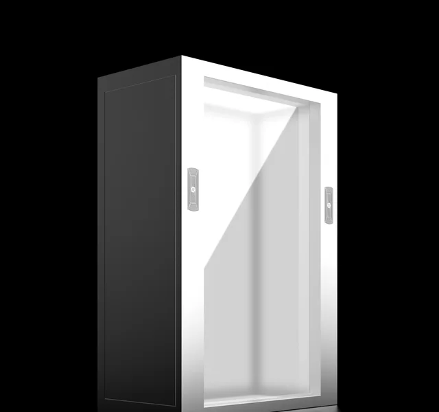 An oblique manufacturer product view of the white Holobox cabinet against a black background.