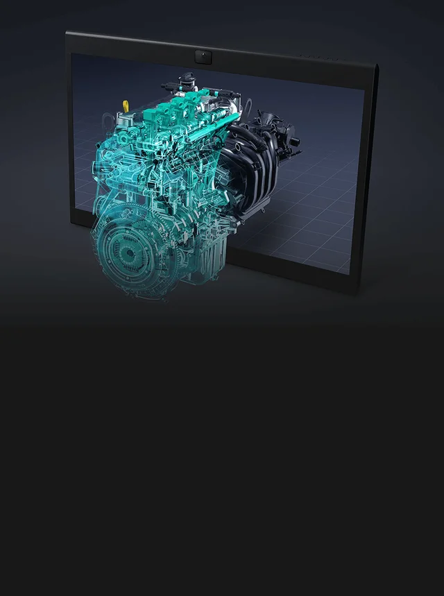 Sony’s product visualization of a Spatial Reality Display with an engine model appearing in front of the panel.